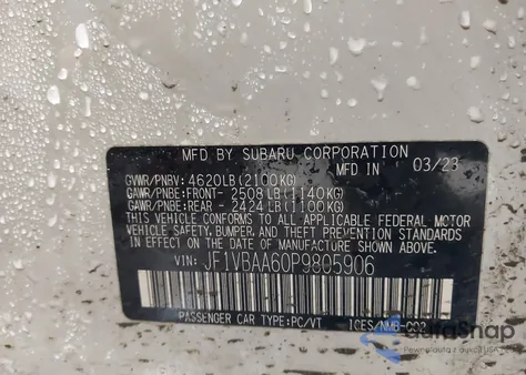 2023 Subaru Wrx из США, поврежденный, VIN JF1VBAA60P9805906